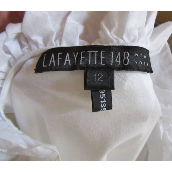 Lafayette 148 Ruffle Dolman Sleeve White Cotton Blouse Size 12 - Picture 6 of 9